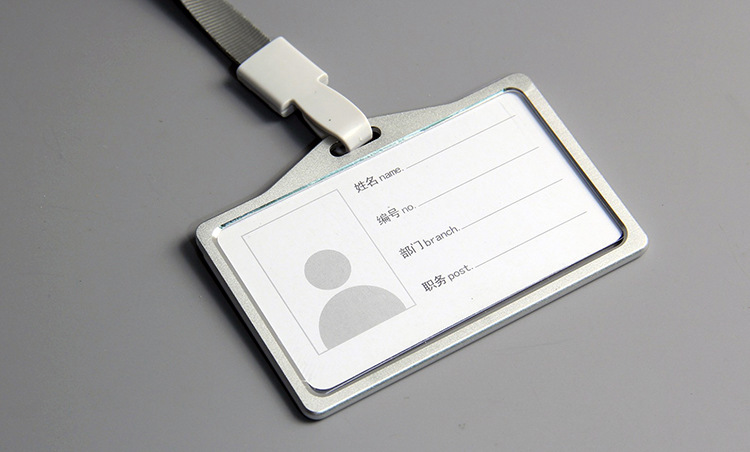 横款铝合金胸卡加挂绳 证件卡套多两用吊绳夹子胸卡工作牌批发