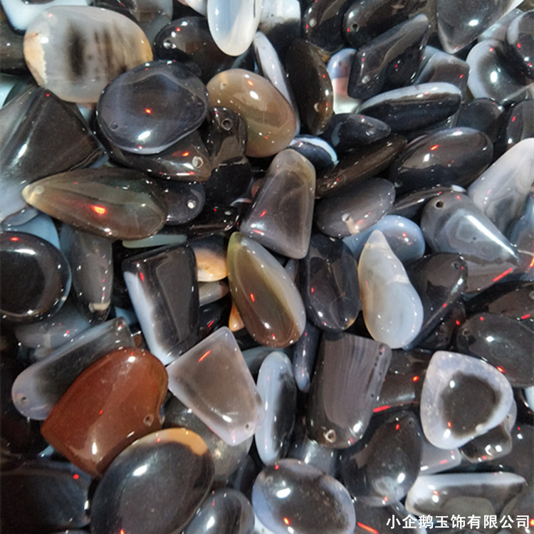 热卖灰黑色混色玛瑙印章小吊坠批发 玉器玉石圆形蛋面小水滴 挂件