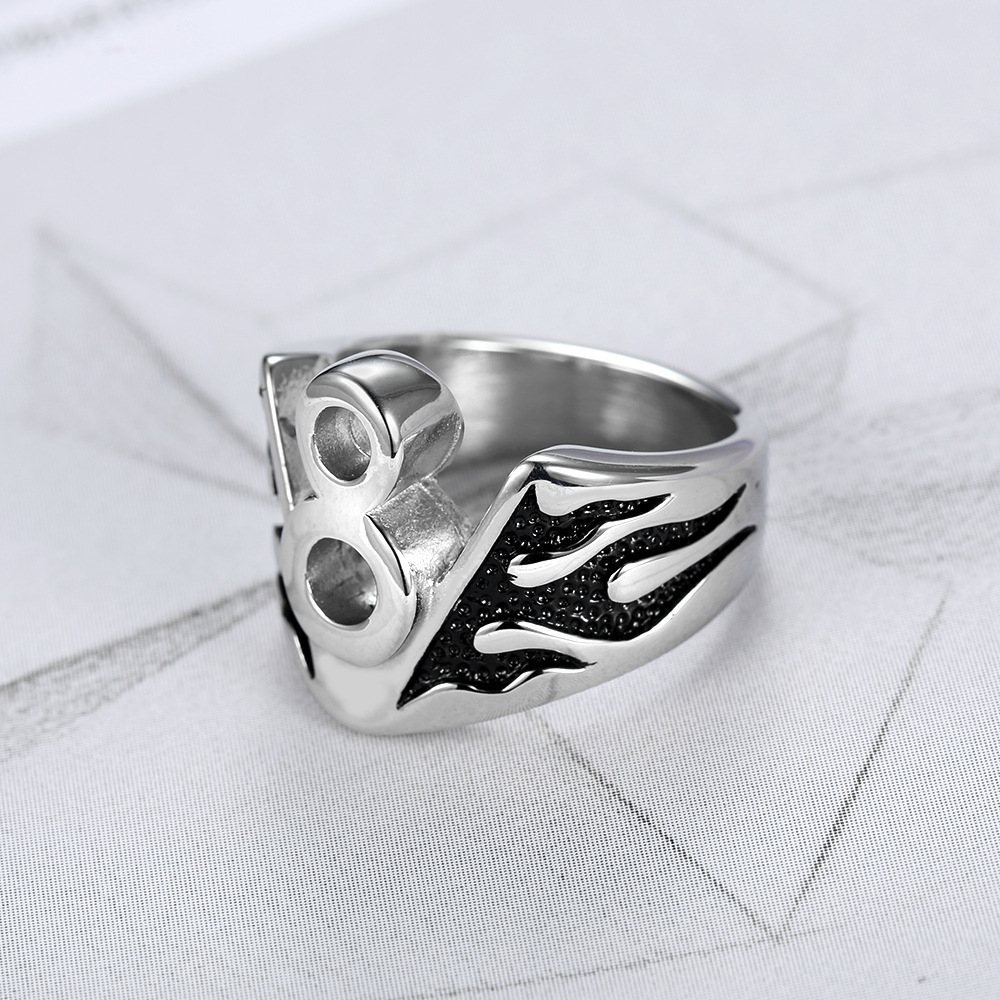 摩托车机车系列复古幸运数字8火焰戒指