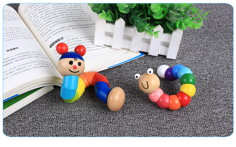 批发 木制 百变扭扭多彩毛毛虫 仿真 模型 0-6岁 益智 安抚玩