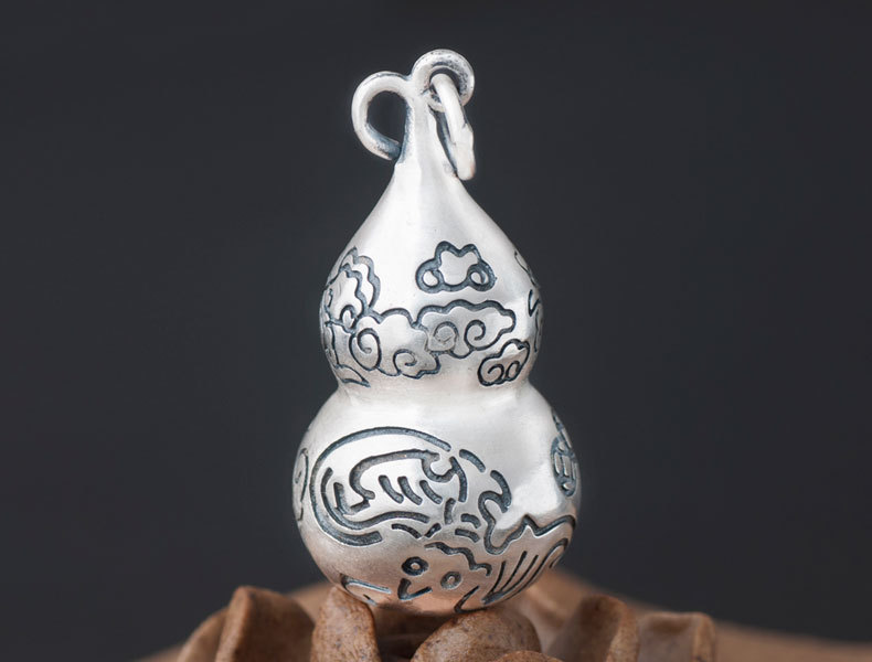 990足银葫芦吊坠女 复古民族风手工祥云平安福禄纯银挂件饰品礼物