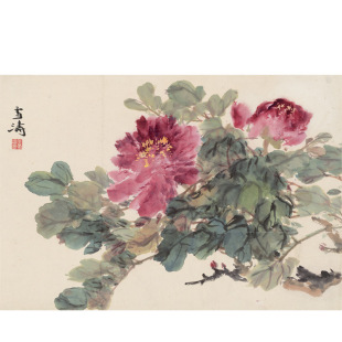 高清微喷国画画芯批发书法作品仿真名人字画王雪涛--牡丹2