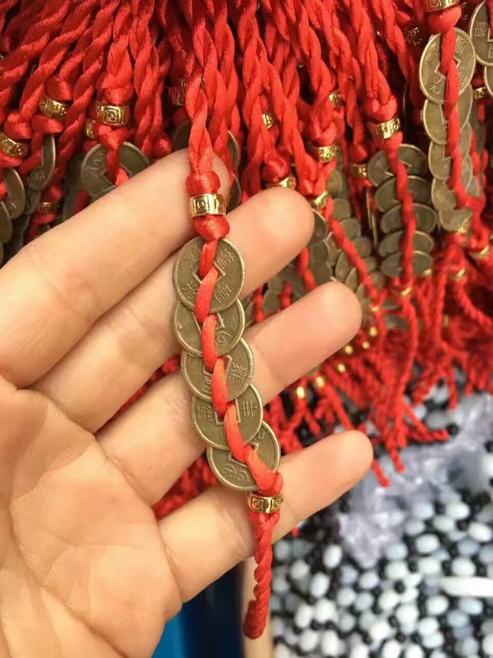 精编5帝铜钱红绳手链 精致手编红绳 端午节情人节日热销情侣手绳