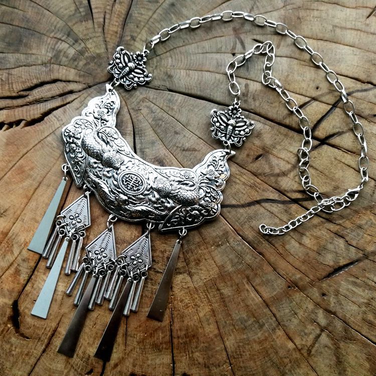 厂家直销复古特色民族风个性苗银项链鲤鱼女项饰演出配饰品