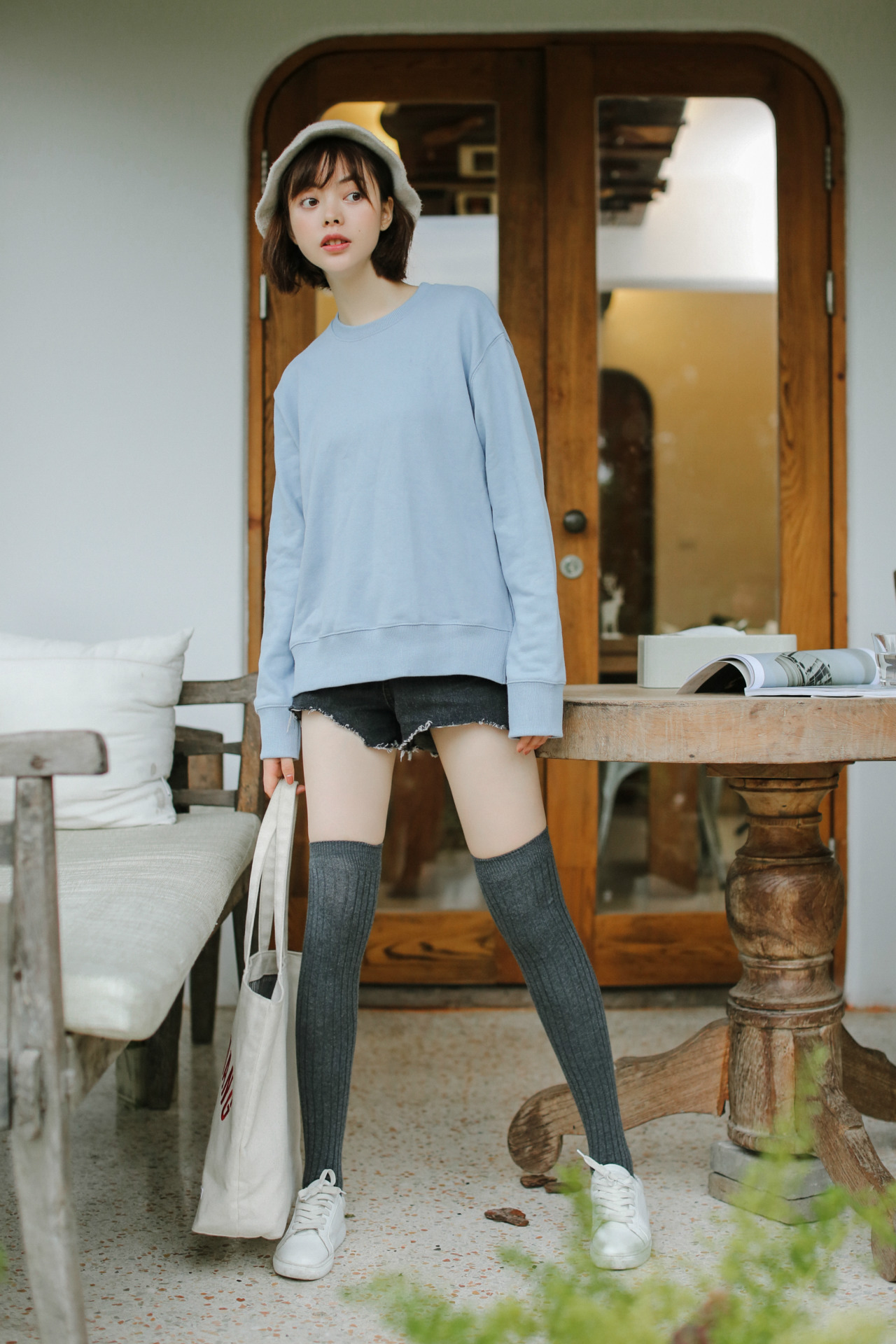 粗竖条纹过膝袜秋冬季日系森系女士显瘦棉长筒袜大腿袜子3002