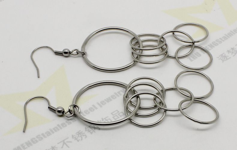 批发2017新款不锈钢七连环线圈流苏耳环网络热卖鱼钩耳钉厂价直销
