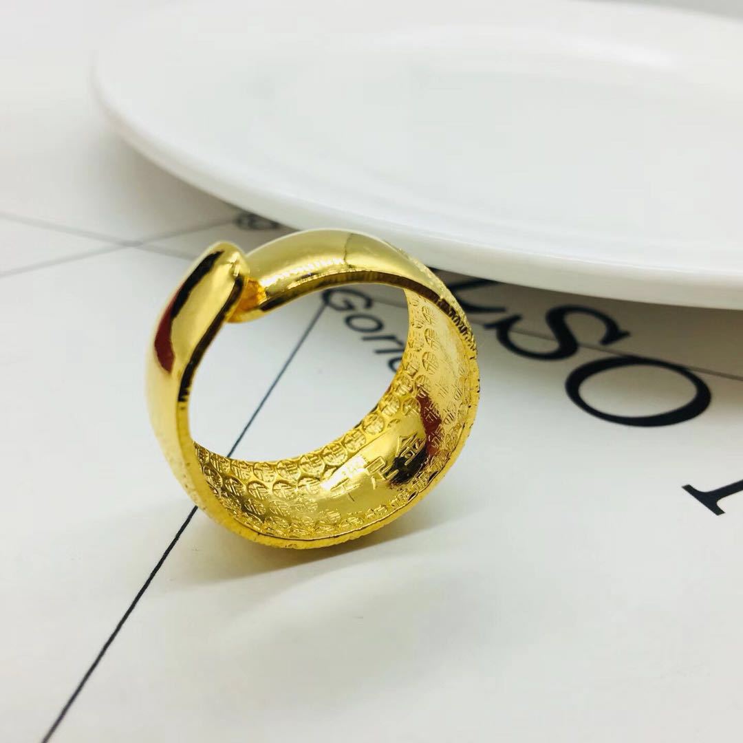 男女情侣镀金拉丝指环镀厚金戒指欧币招财天元戒大光面戒子礼物