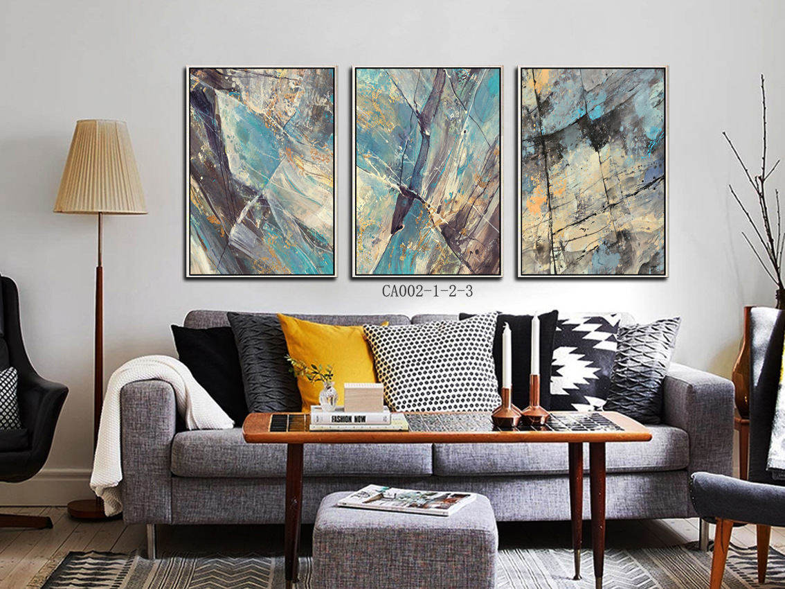 抽象油画现代简约北欧三联画客厅挂画沙发背景走廊酒店室内装饰画