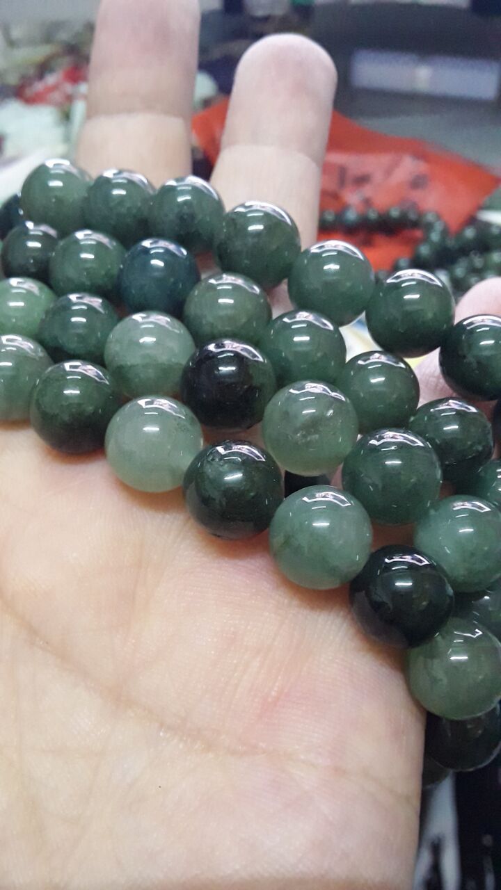 玉石油青珠子翡翠手链 包邮玉缅甸玉石圆珠手链男女款