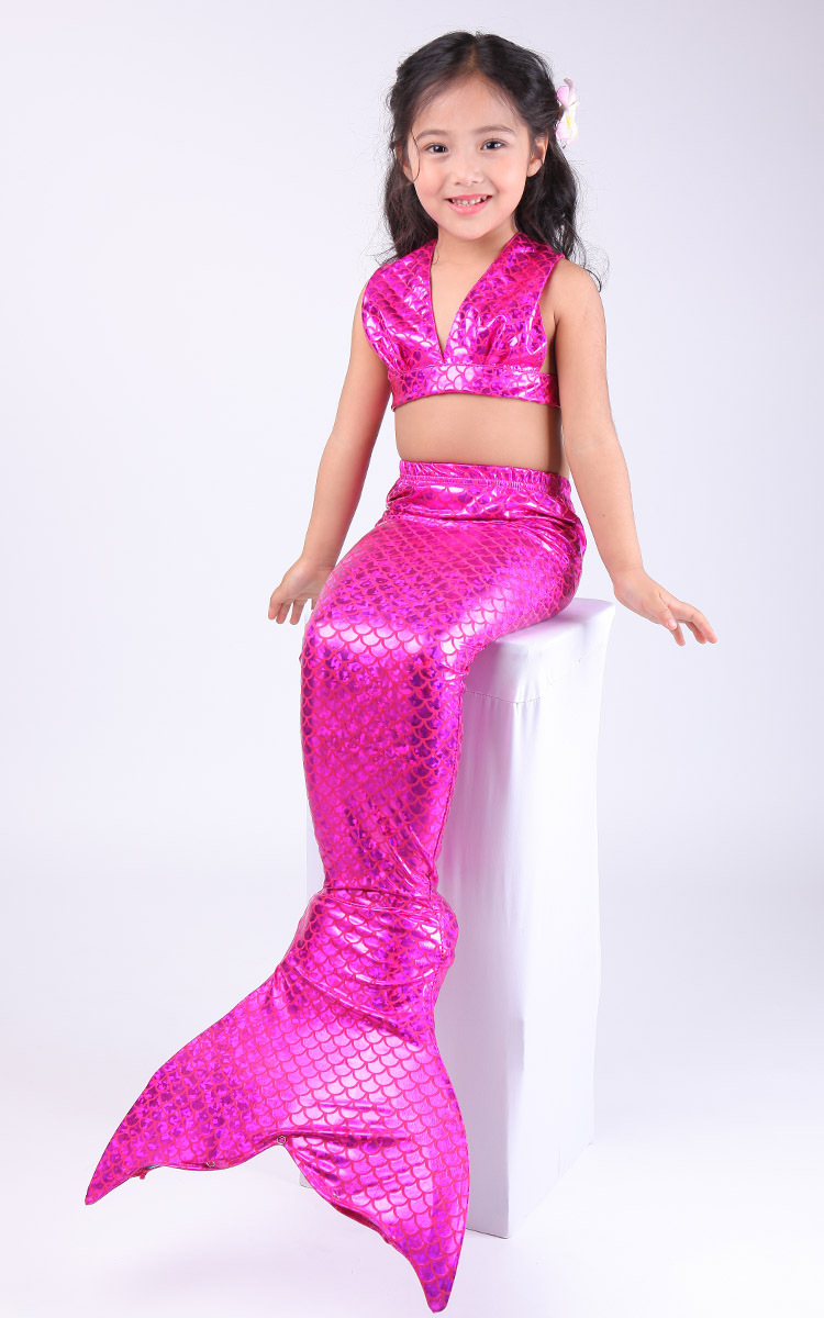 儿童美人鱼分体泳衣女童美人鱼游泳衣比基尼亚马逊爆款可配脚蹼