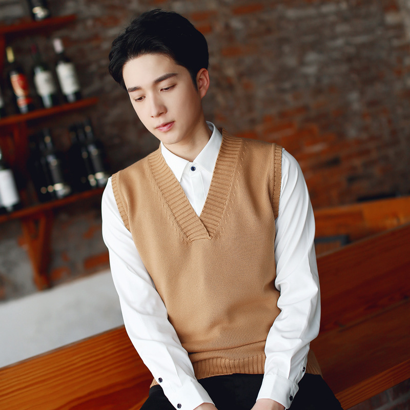【清仓】毛线背心男无袖毛衫青年针织背心男毛衣马甲v领毛织坎肩