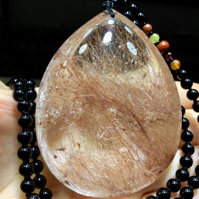 东海水晶 天然粉发晶花串粉幽灵水滴【滴水形】吊坠