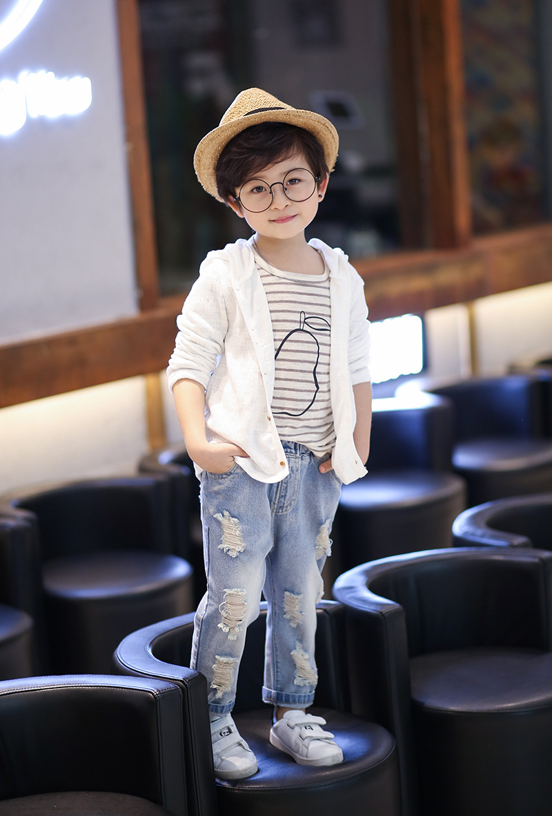 韩国春季新款男宝宝超软弹力百搭条纹t恤儿童内搭套头衫潮上衣