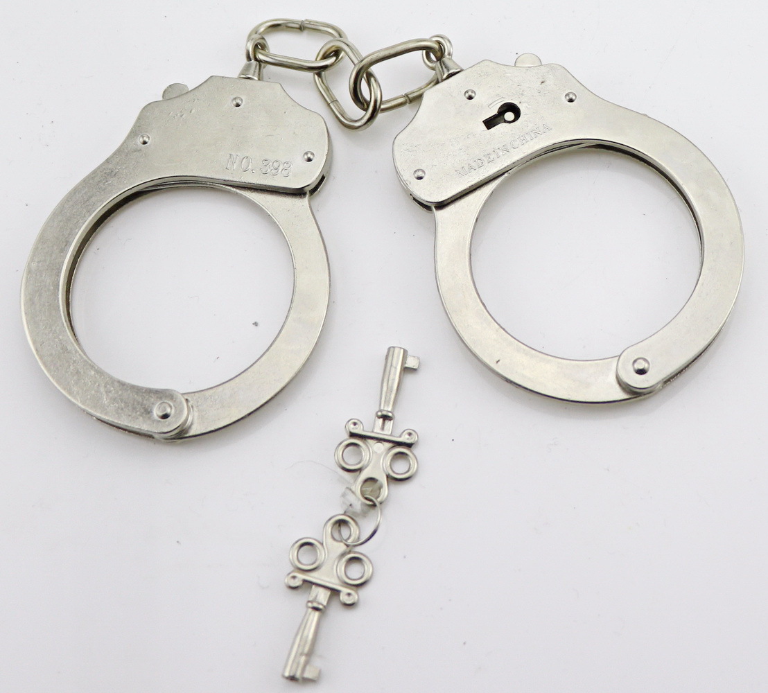 万圣节专用情侣间娱乐10英寸锌合金自带钥匙银色儿童大人玩具手铐