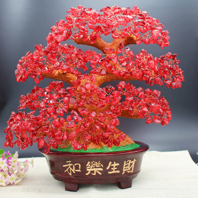 天然黄水晶招财树发财树摇钱树平安促销商务创意工艺开业礼品摆件