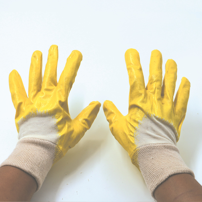 劳保手套 丁腈棉毛布半挂浸胶手套 工地用劳保用品 耐磨工作手套