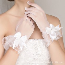 特价批发新娘结婚手套短款全指水晶薄纱演出婚庆礼仪白色手套女式