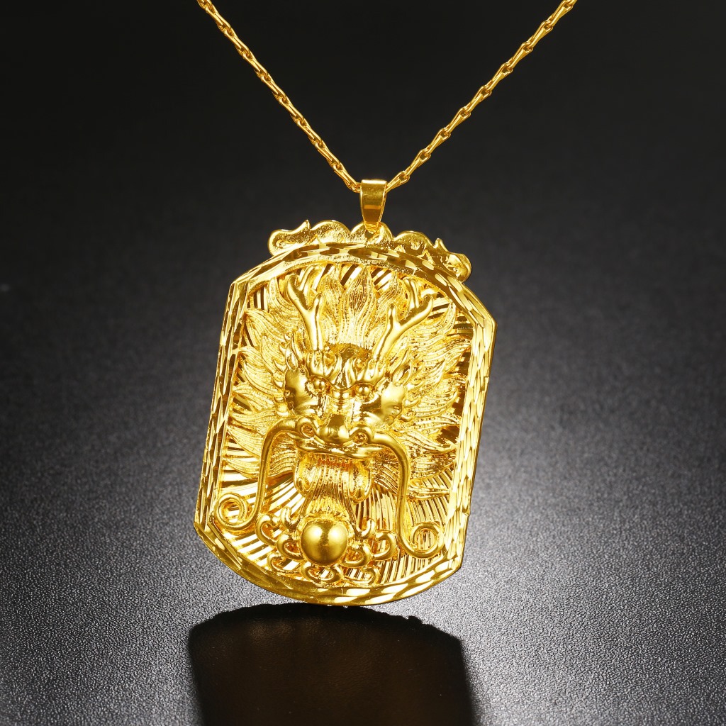 黄铜镀金饰品沙金加厚金 男款龙牌深海龙王大吊坠招财转运保平安