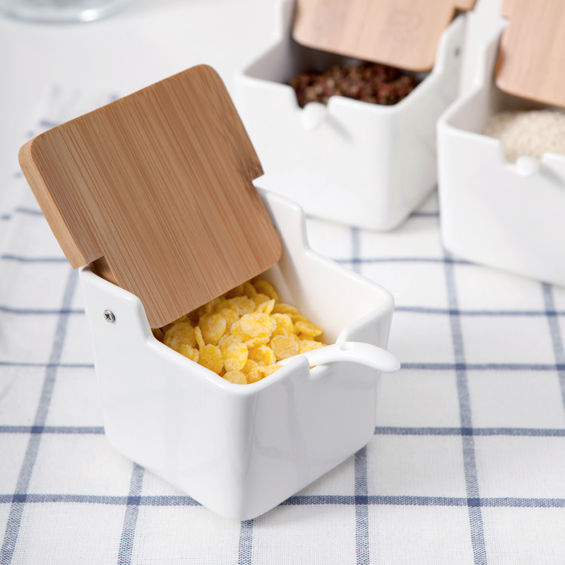Japanese-Style Household Ceramic Cruet Canned Seasoning Tank Seasoning Box Set Condiment Dispenser Kitchen Salt Shaker Seasoning Jar