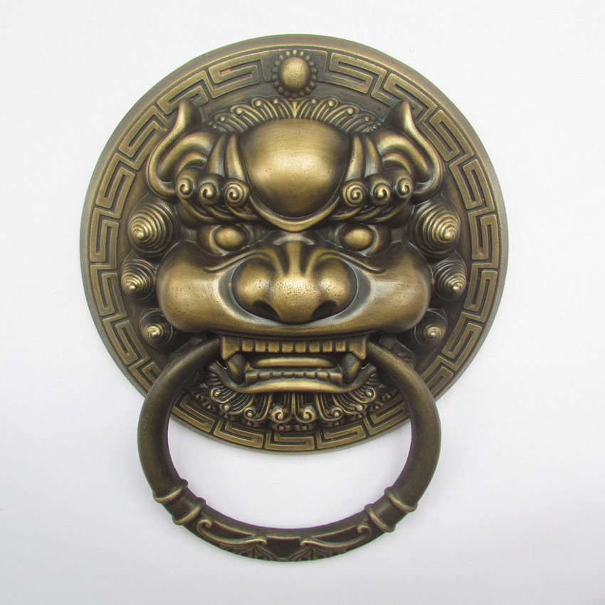厂家供应20纯铜压铸大门狮子头门环拉手 仿古大小门窗首辅 黄铜