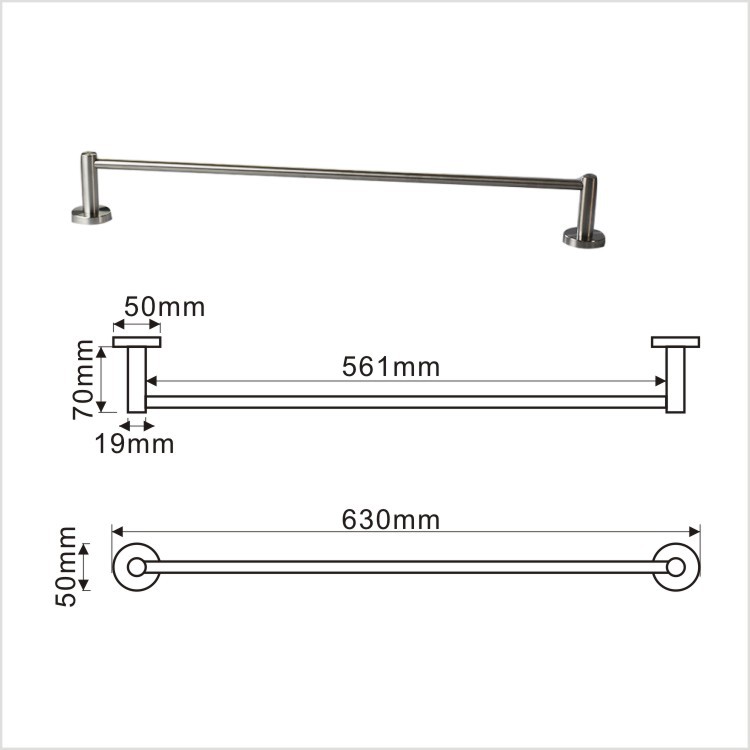 出口品质 304不锈钢毛巾杆圆方杆 拉丝卫浴挂架浴室置物架壁挂