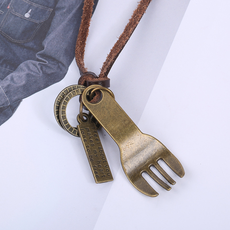 外贸出口项链欧美新款复古头层牛皮项链时尚百搭皮质项链男女通用