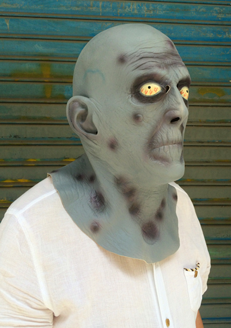 万圣节乳胶面具 恐怖不带毛白眼老人头套 犀牛外星人魔鬼整蛊面具