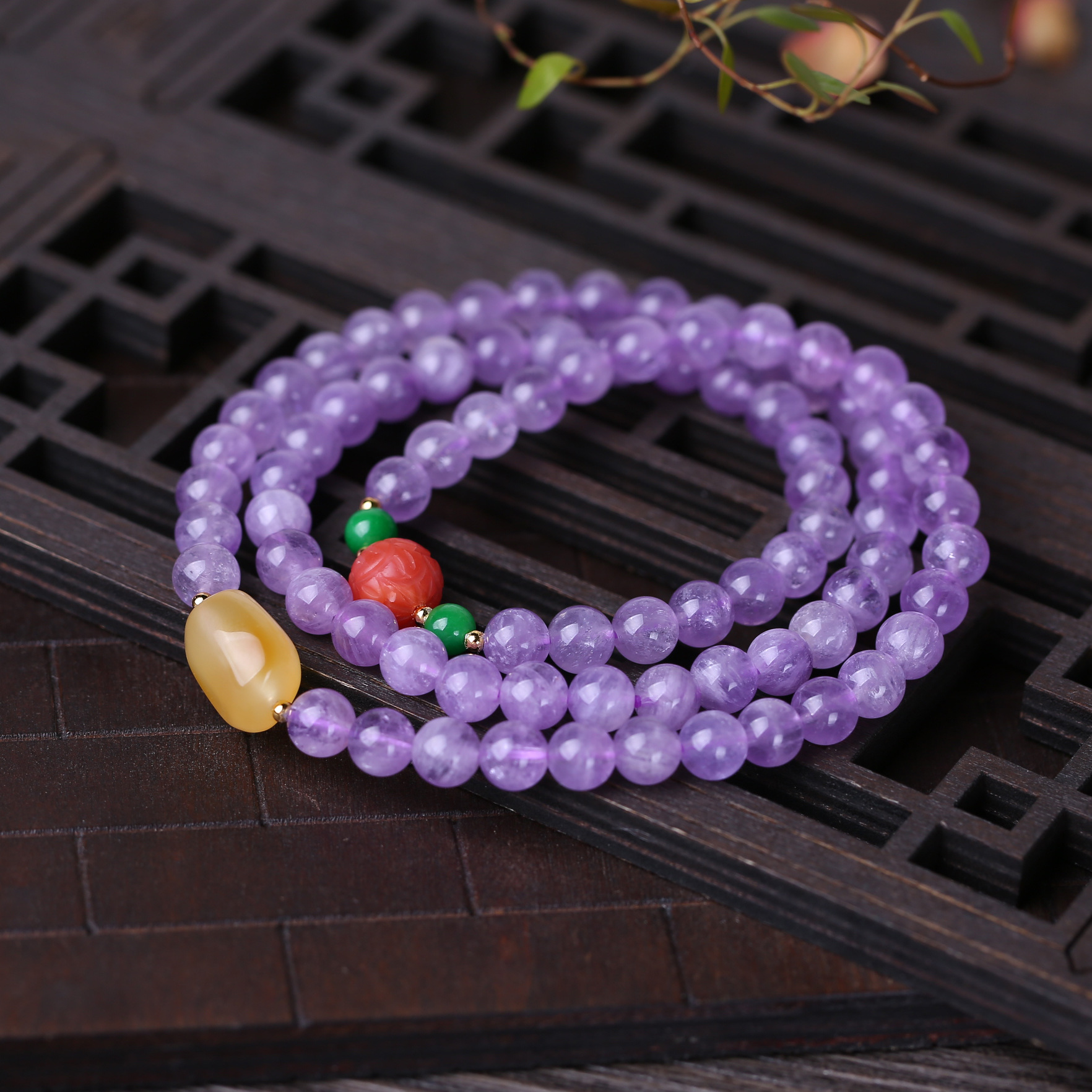 天然6mm薰衣草紫玉手链三圈浅紫罗兰手串南非紫水晶手链