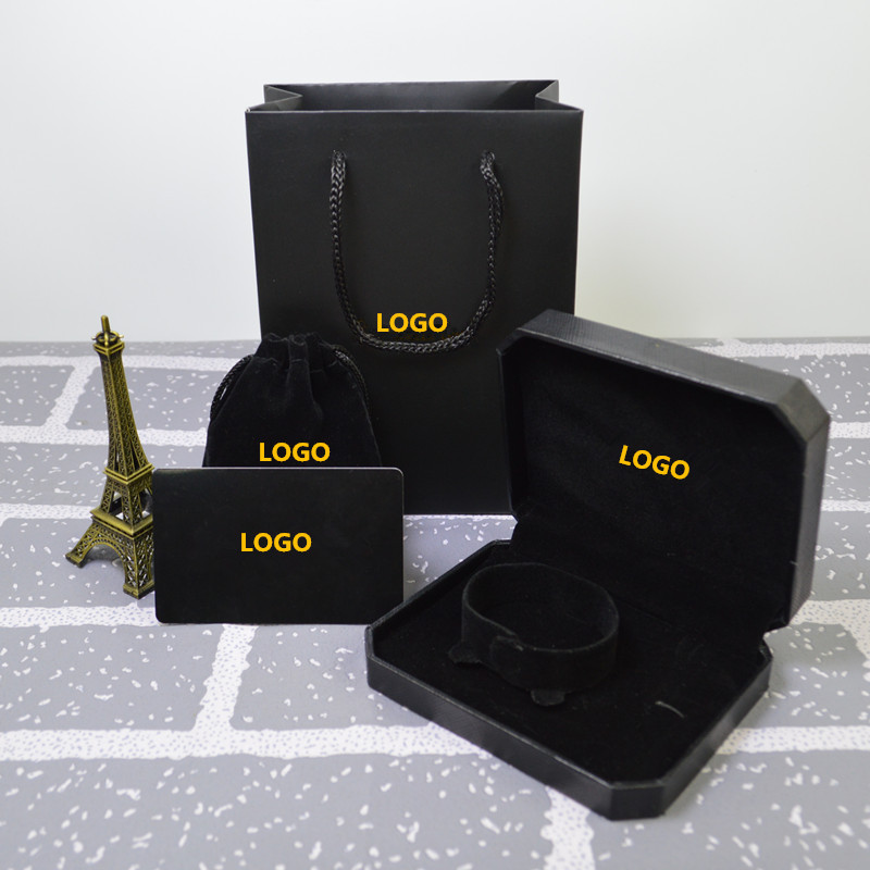 宝黑色品质版手镯包装盒高档八角手环首饰品收纳盒子手提袋子