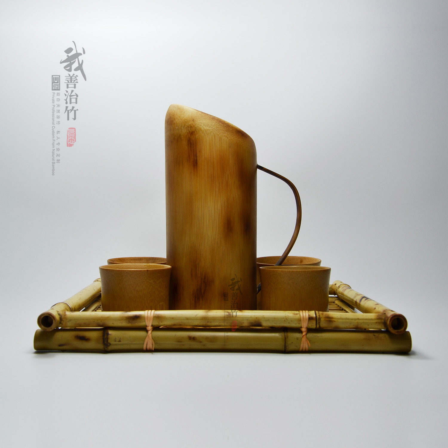 厂家批发天然原竹水壶竹茶杯竹水杯套装竹分酒器竹器 竹餐具定制