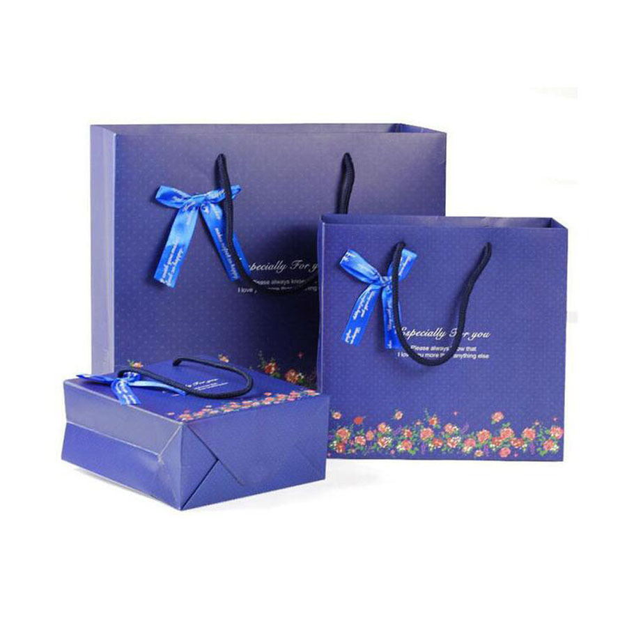 精美深蓝色碎花礼品袋 创意纸袋 服装礼物包装袋 现货批发 可定制