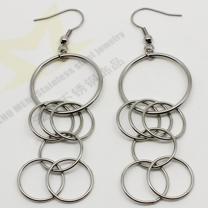 批发2017新款不锈钢七连环线圈流苏耳环网络热卖鱼钩耳钉厂价直销