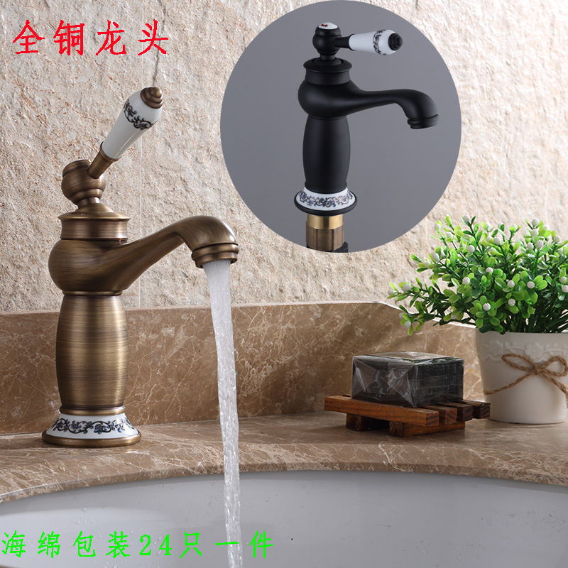 Factory Price Wholesale European Antique Copper Body Rose Gold Titanium Jade Magic Lamp Basin Hot and Cold Faucet One Piece Dropshipping Water Tap