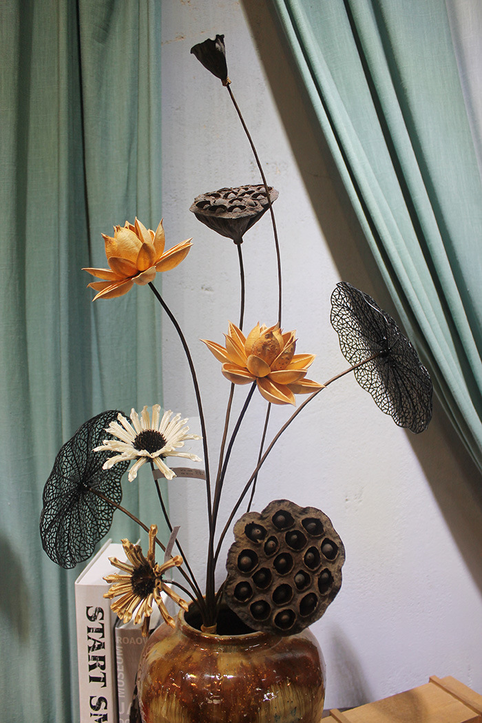 艺术荷叶仿真干莲蓬干花仿真花荷花搭配客厅装饰艺术塑料镂空荷叶