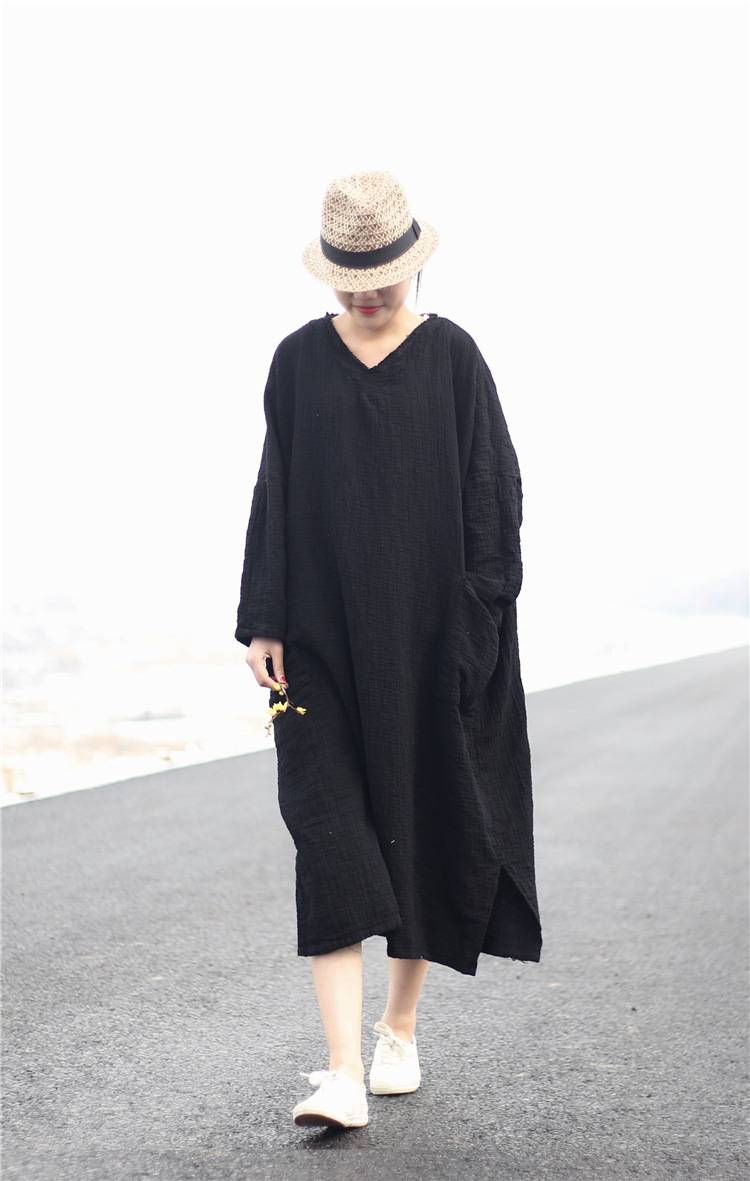 风格撕边文艺复古大袍子流浪气质四色 1718