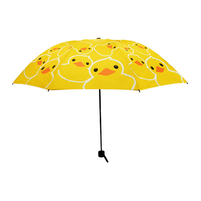韩国可爱卡通小黄鸭黑胶伞小清新防晒防紫外线三折折叠晴雨两用伞