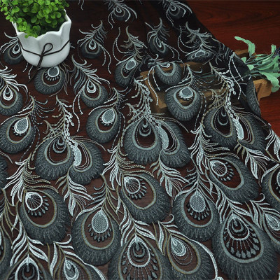 百华凤凰羽毛图案刺绣面料 高端精美立体刺绣服装 时装裙子布料