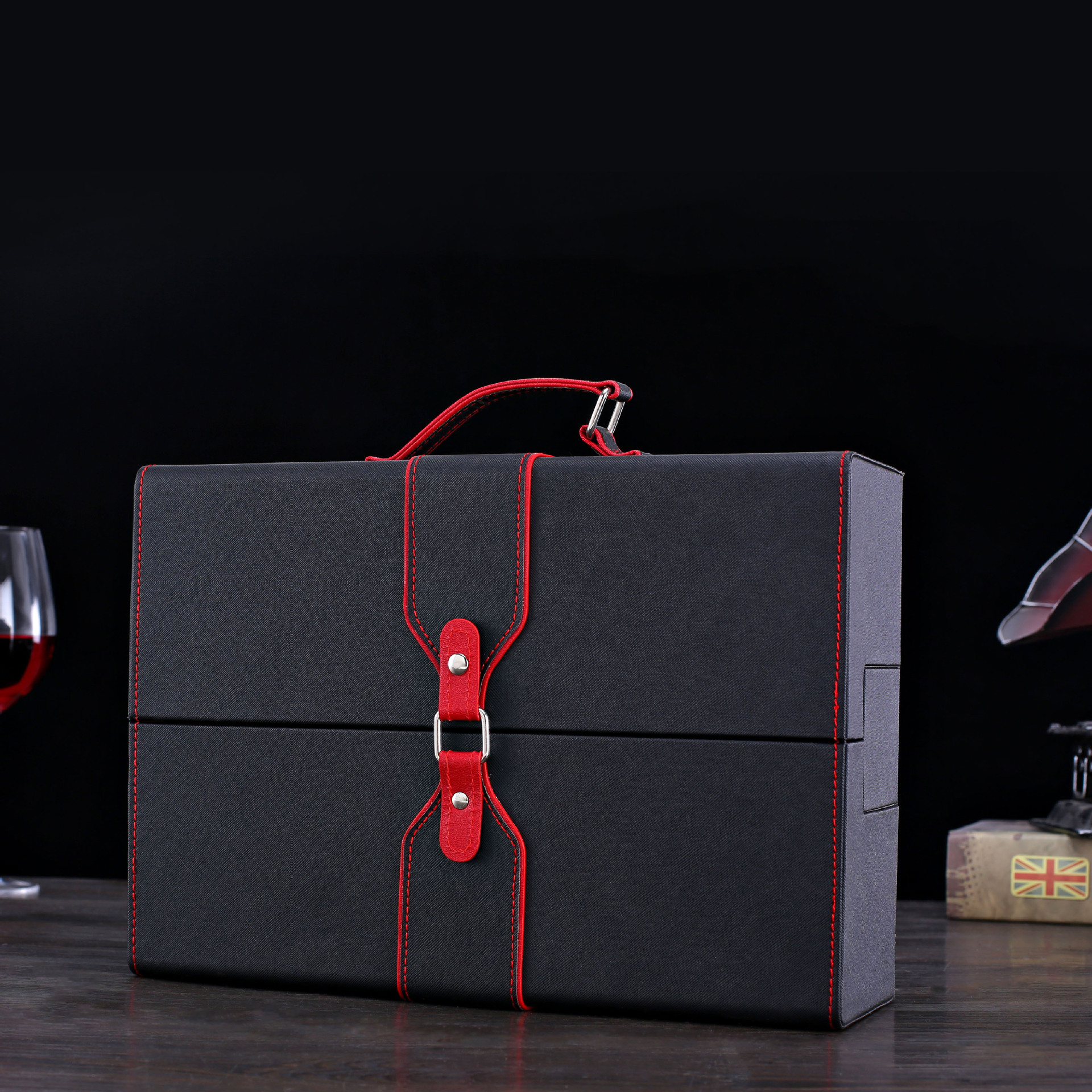 浩远新款红酒礼盒韩风创意红酒皮盒高档双支装红酒盒厂家可定制