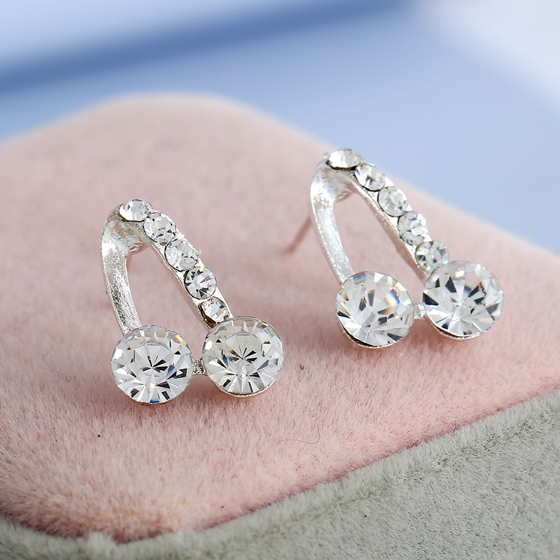 欧美防过敏音符耳钉 女镀银耳钉镶钻耳饰品耳钉环保耳钉女式