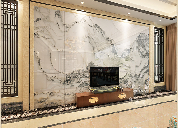 唯尔盛瓷砖背景墙欧式简约客厅电视墙砖仿大理石石纹3d微晶石