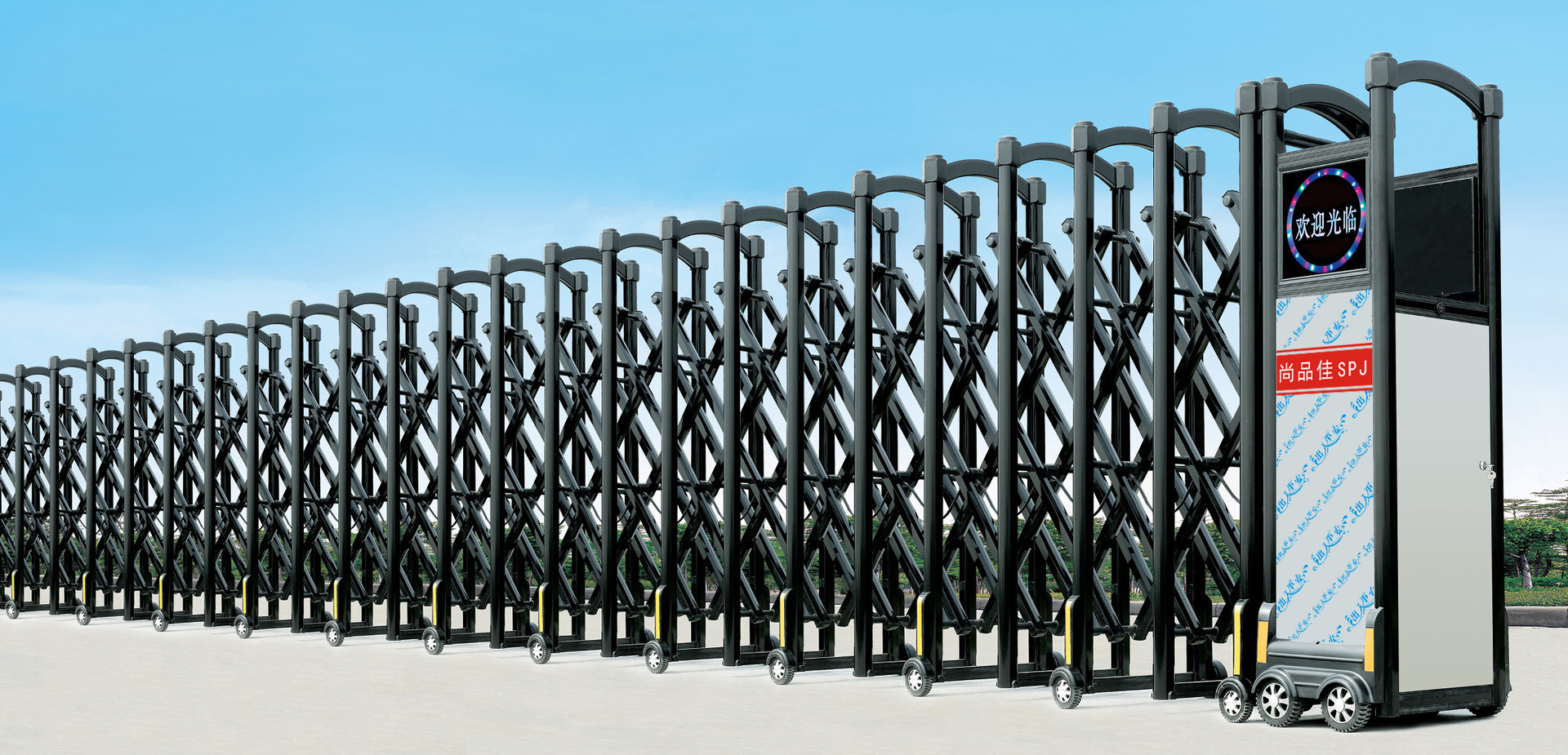 自动伸缩门铝合金电动伸缩门电动门大门无轨折叠推拉门