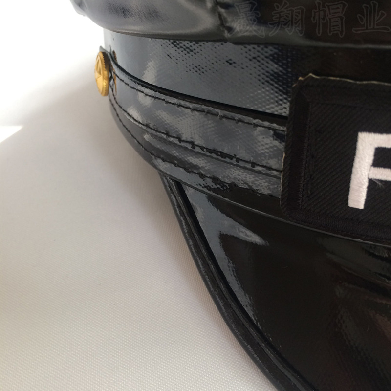 黑色皮八角警察帽成人男女情趣配饰制服帽派对表演外贸美国八角帽