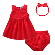 清货 宝宝红色连衣裙 婴儿礼服裙 夏季女宝宝百天周岁裙一件代发