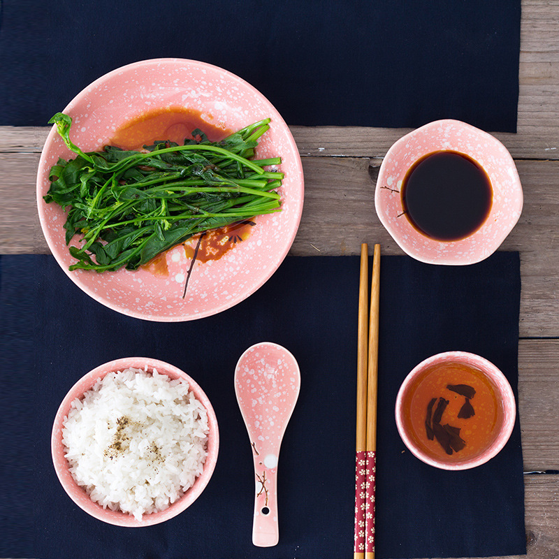 japanese-style table decoration 6 pieces set rice bowl sauce dish chopsticks plate ceramic tableware household single food supply amazon