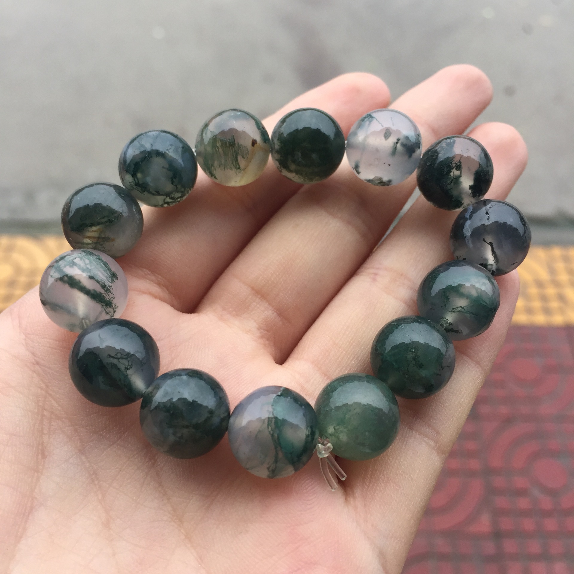 墨绿色水草玛瑙单圈男女款手链玉手串饰品