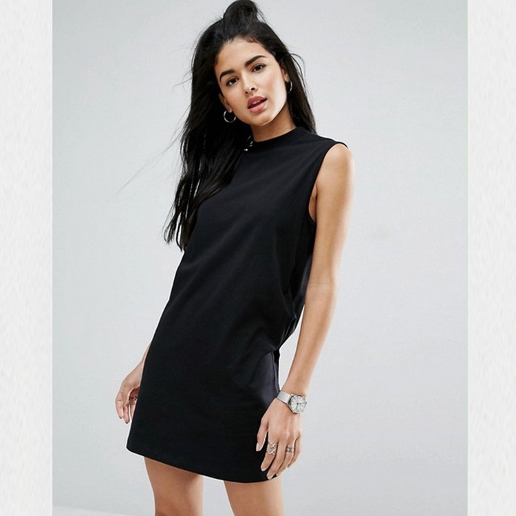 2017ebay速卖通爆款外贸女装 欧美性感露背高领无袖连衣裙