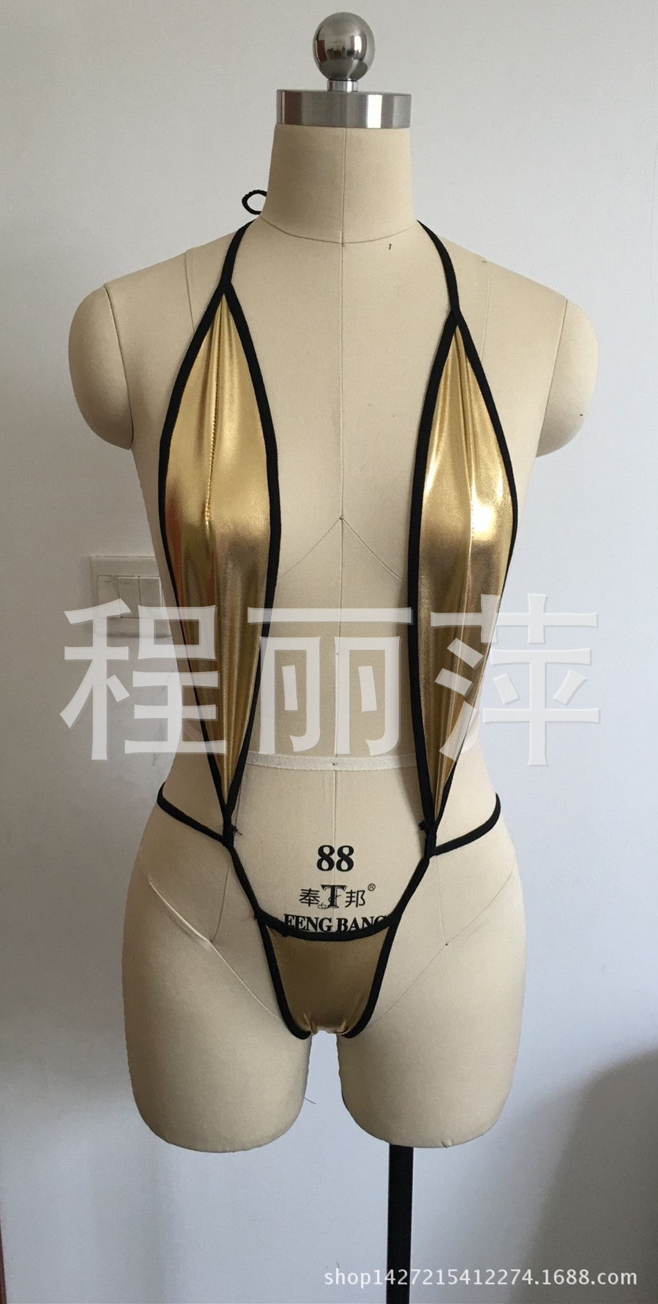 外贸欧美性感情趣内衣 漆皮金色连体套装沙滩比基尼诱惑厂家批发