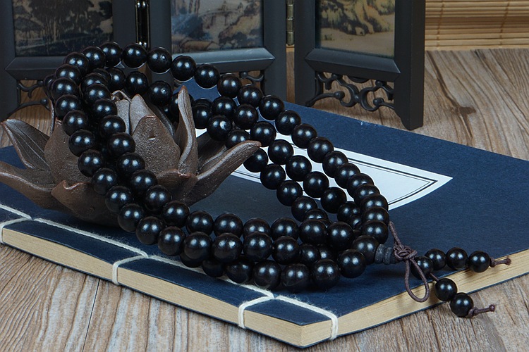 印尼黑檀木手串108颗紫光檀乌木檀香手串佛珠男女手链文玩佛珠