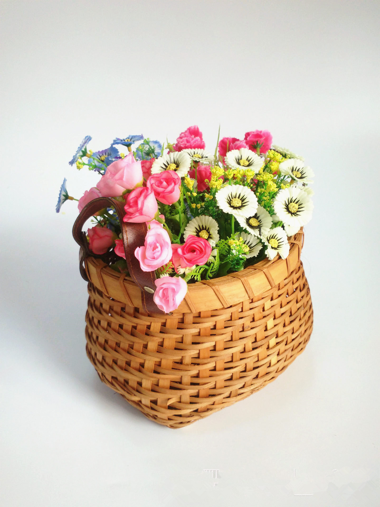 厂家直销木质品手工编织木片收纳篮家居装饰礼品包装花店鲜花篮子