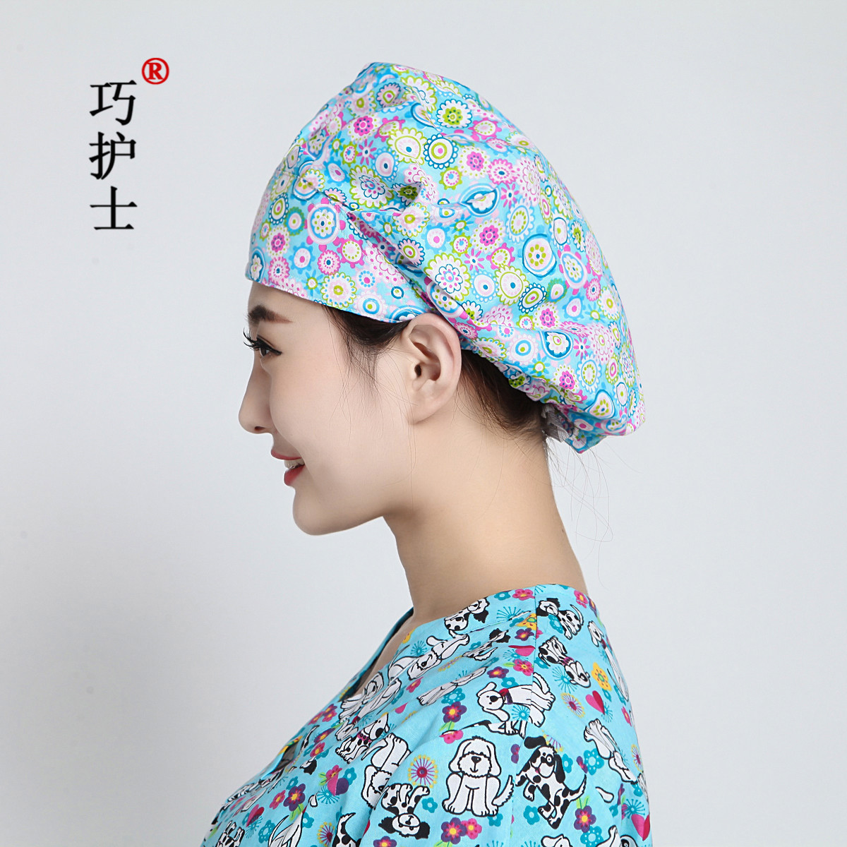 巧护士 蓝花海蓬蓬帽手术室用品手术帽麻醉医生工作帽icu护士帽